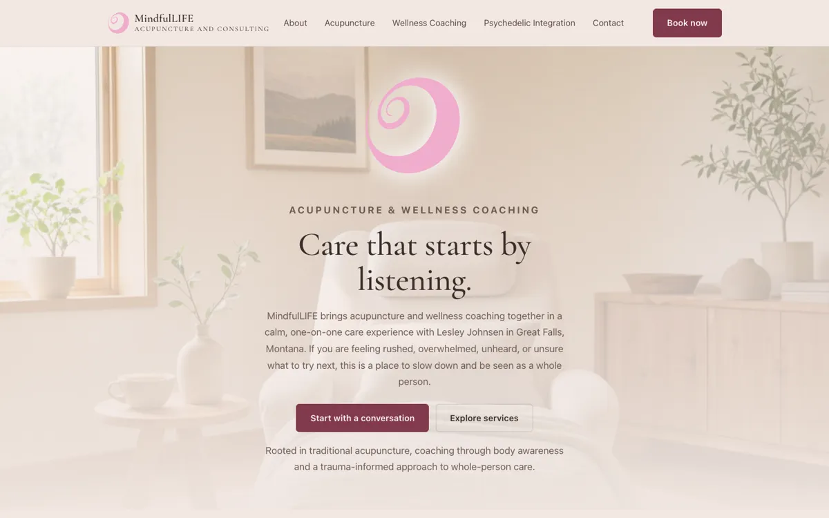 Screenshot of the MindfulLIFE Consulting homepage